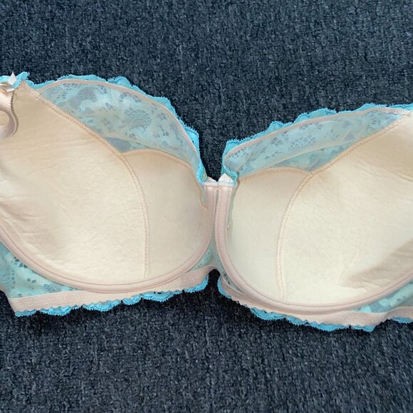 38H*DLV*Lacy Blue-Green/Beige Balconette Lightly Lined Bra - Picture 6 of 8